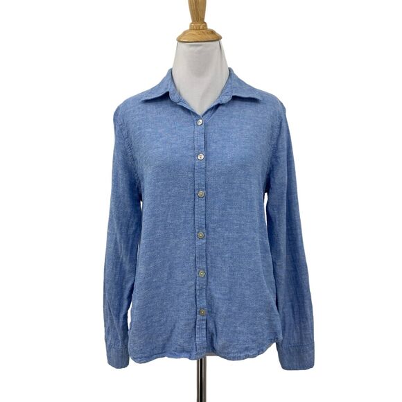 Orvis Button Shirt Womens Small Copen Blue Linen Blend Long Sleeve Spread Collar - Picture 1 of 14